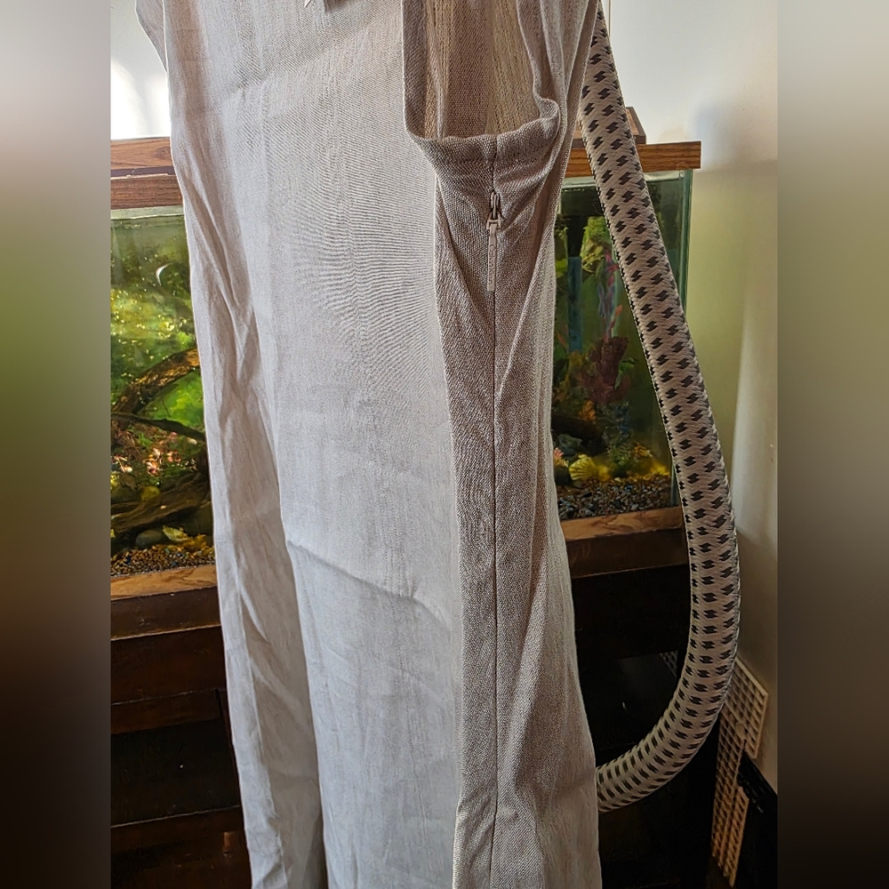 New Calvin Klein Linen Stretch Elegant Cream Midi Dress Large - Picture 9 of 13